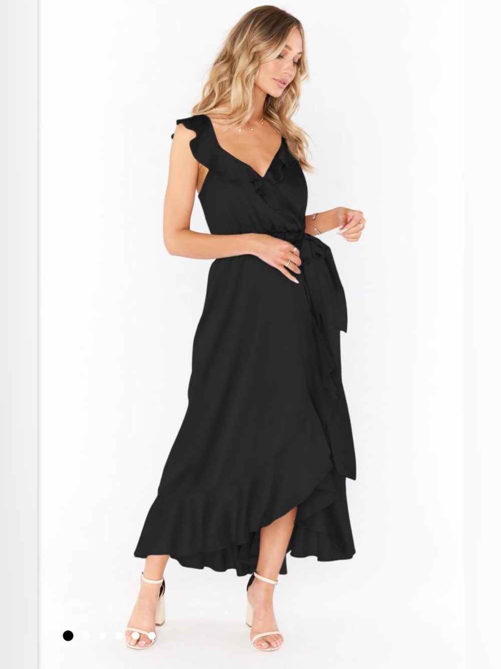 Black Luxe Satin - Show Me Your Mumu - Samantha Ruffle Wrap Dress